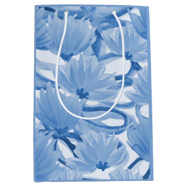 Blue Watercolor Floral Design    Medium Gift Bag (Front)