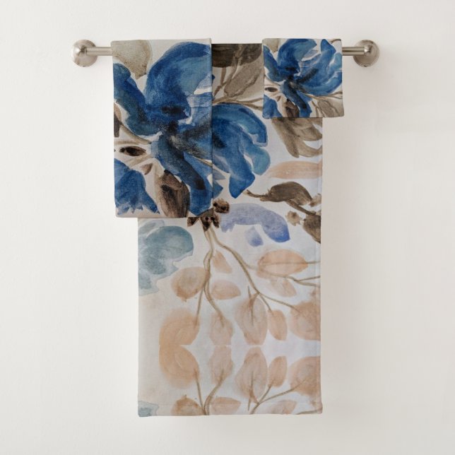 Blue Watercolor Floral Design Towel Set (Insitu)