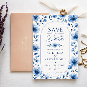 Blue Watercolor Floral Elegant Blossom Romantic Acrylic Invitations