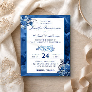 Blue Watercolor floral Elegant Wedding budget Flyer