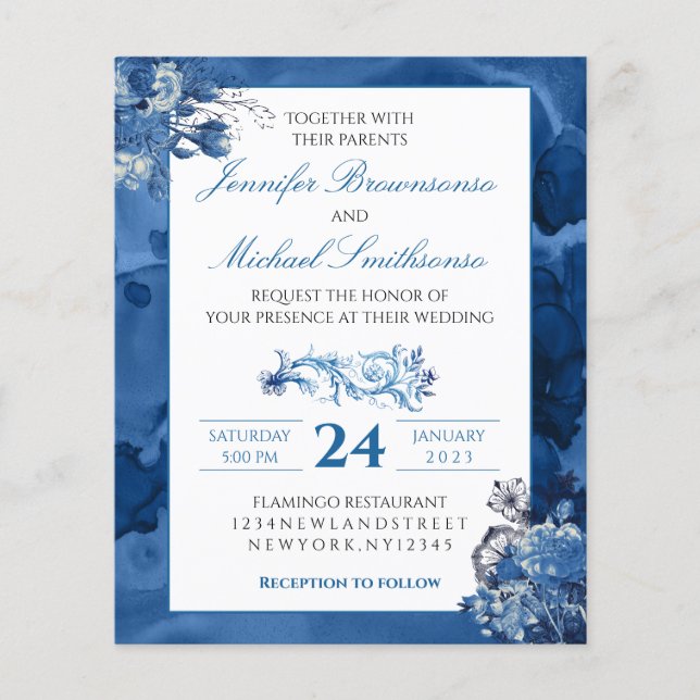 Blue Watercolor floral Elegant Wedding budget Flyer (Front)