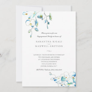 Blue Watercolor Floral Engagement Party Invitation