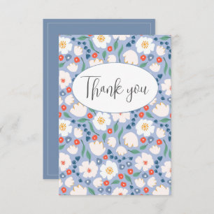 Blue Watercolor Floral Flat Thank You Card