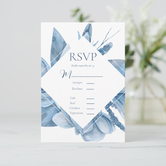 Blue Watercolor Floral Frame RSVP Card