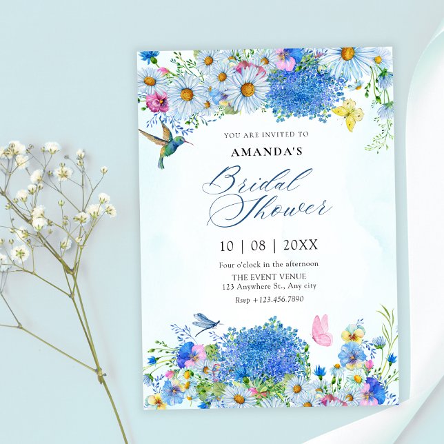 Blue watercolor floral garden bridal shower invitation (Creator Uploaded)