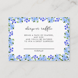 Blue Watercolor Floral Garden Diaper Raffle Enclosure Card