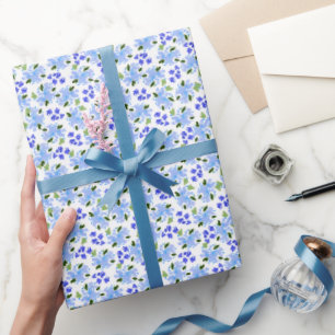 Blue Watercolor Floral Garden Wrapping Paper