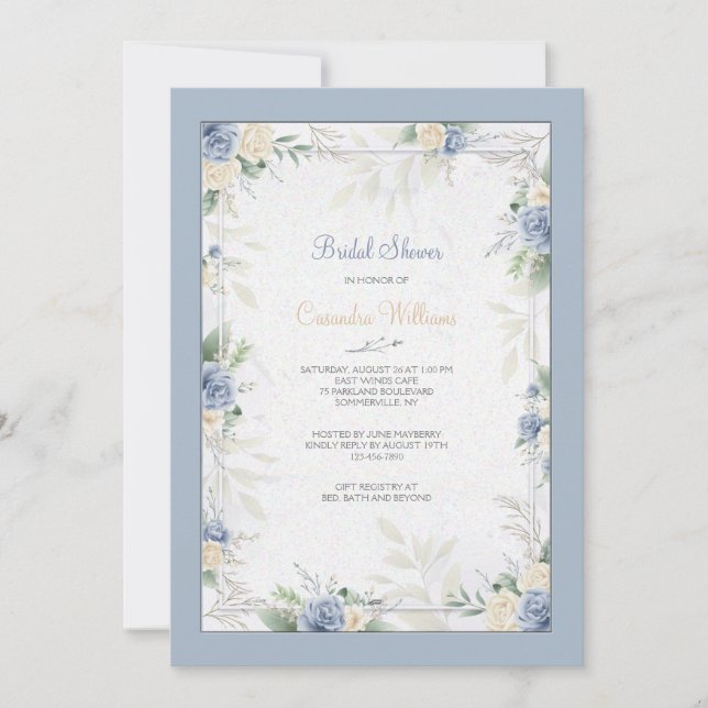 Blue Watercolor Floral Invitation (Front)