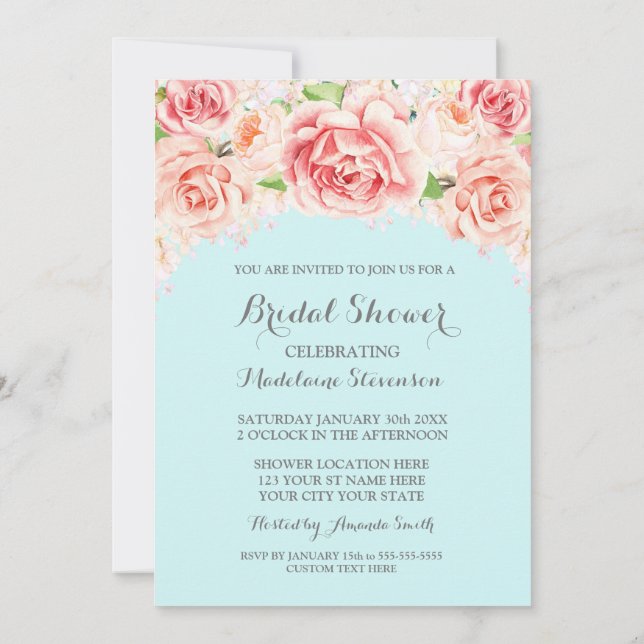 Blue Watercolor Floral Lavender Bridal Shower Invitation (Back)