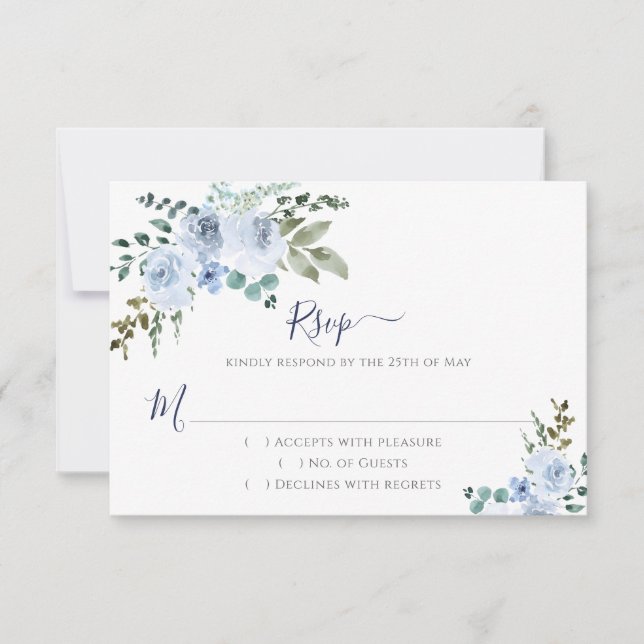 Blue Watercolor Floral | Light Blue RSVP Card (Front)