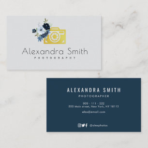 blue watercolor floral logo photographer business card