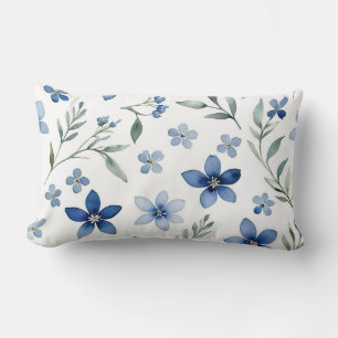 Blue Watercolor Floral Lumbar Cushion