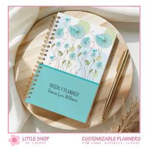 Blue Watercolor Floral Monthly Weekly Planner