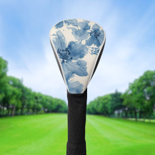 Blue Watercolor Floral Painted Botanical Whimsical Golf Head Cover