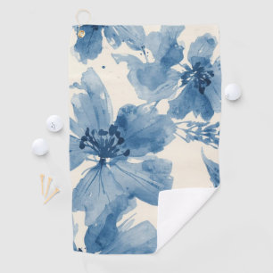 Blue Watercolor Floral Painted Botanical Whimsical Golf Towel