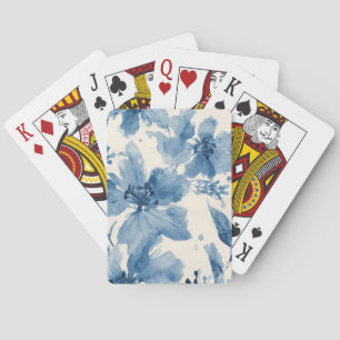 Blue Watercolor Floral Painted Botanical Whimsical Playing Cards