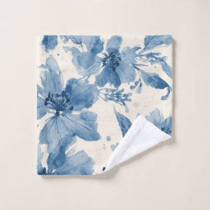 Blue Watercolor Floral Painted Botanical Whimsical Wash Cloth