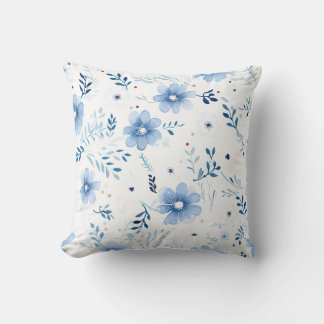 Blue Watercolor Floral Pattern Cushion