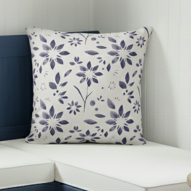 Blue Watercolor Floral Pattern Cushion (Creator Uploaded)