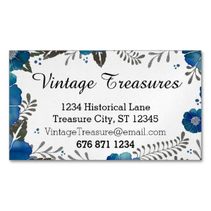 Blue Watercolor Floral Pattern Magnetic Business Card