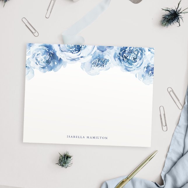 Blue watercolor floral Personalised Stationery Card (Blue watercolor floral Personalized Stationery Note Card)