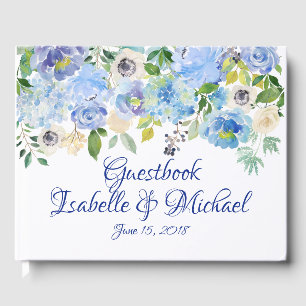 Blue Watercolor Floral Personalised Wedding Guest Book