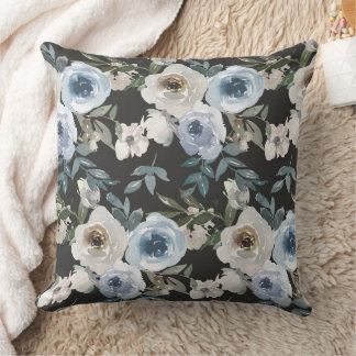 Blue Watercolor Floral Pillow, Floral Throw Pillow