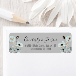 Blue Watercolor Floral Poppies Return Address