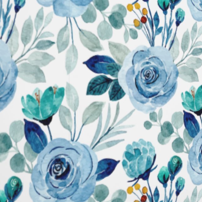 Blue Watercolor Floral Print Pattern Wallpaper (Seam)
