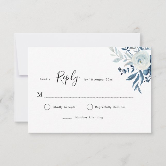 Blue watercolor floral RSVP card (Front)