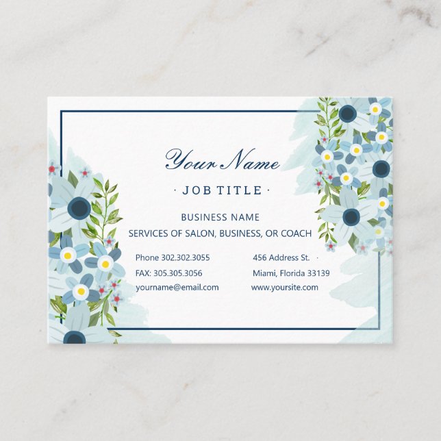 Blue Watercolor Floral Salon Business Card (Front)