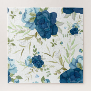 Blue Watercolor Floral Seamless Pattern Jigsaw Puzzle