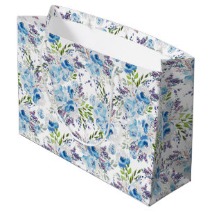 Blue Watercolor Floral Seamless Pattern Large Gift Bag