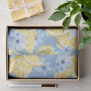 Blue Watercolor Floral & Sliced Lemon Tissue Paper
