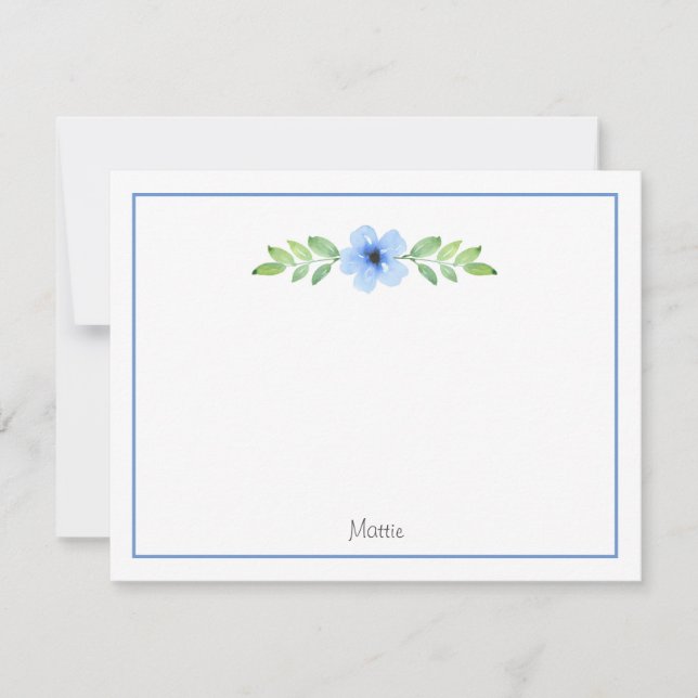 Blue Watercolor Floral Swag Note Card (Front)