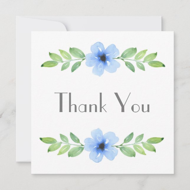 Blue Watercolor Floral Swag Thank You Card (Front)