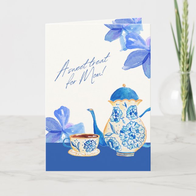 Blue watercolor floral tea cup card (Front)
