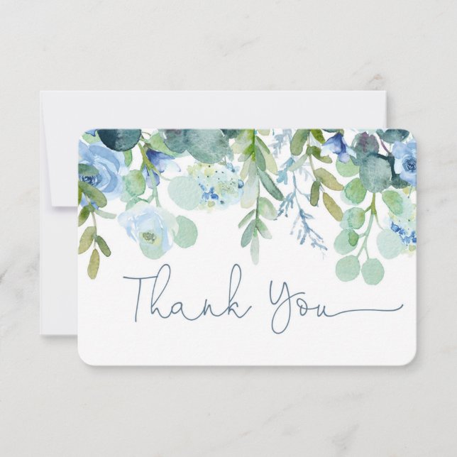 Blue watercolor floral thank you card (Front)