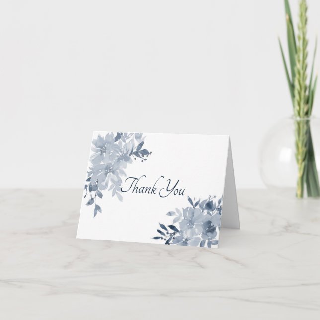 Blue watercolor floral thank you card (Front)