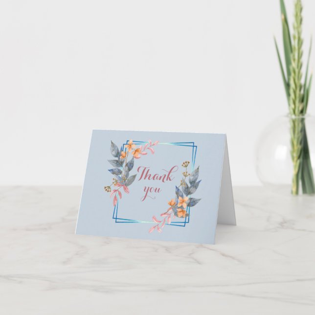 Blue Watercolor Floral Thank You Card (Front)
