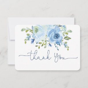Blue watercolor floral thank you card