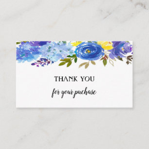 Blue Watercolor Floral Thank You For Your Purchase Enclosure Card