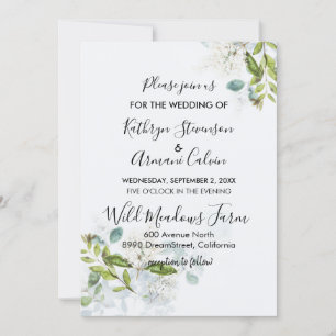 Blue Watercolor Floral Vine Wedding Invitation