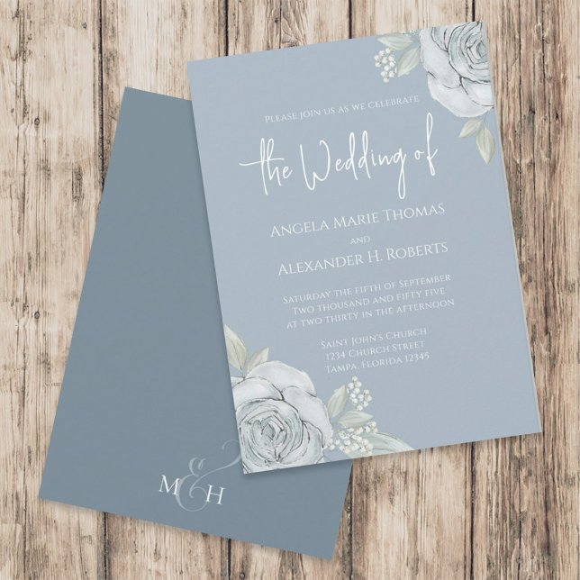 Blue Watercolor Floral Wedding Custom Invitation (Creator Uploaded)