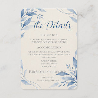 Blue Watercolor Floral Wedding Details Enclosure Card