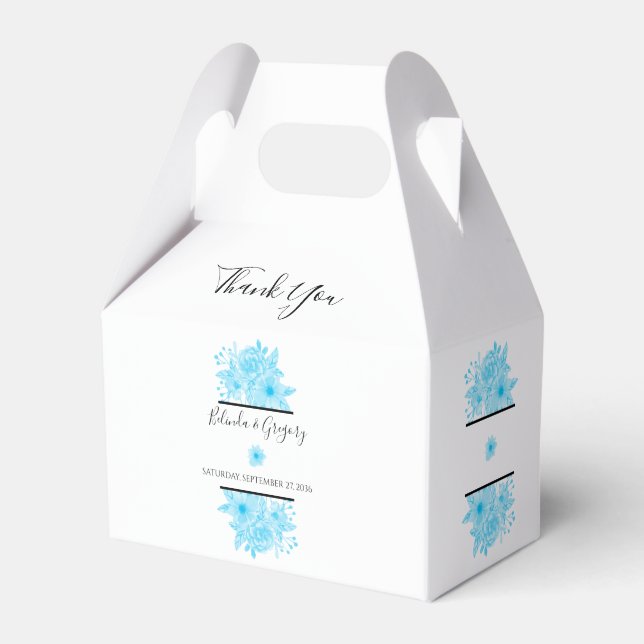 Blue Watercolor Floral Wedding Favour Box (Front Side)