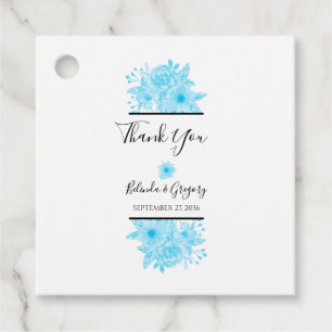 Blue Watercolor Floral Wedding Gift Favour Tags