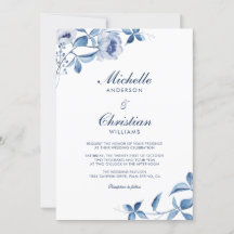 Blue Watercolor Floral Wedding Invitation