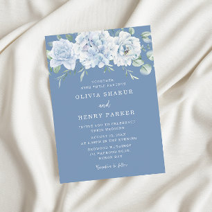 Blue Watercolor Floral Wedding Invitation