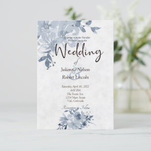 Blue watercolor floral wedding invitation